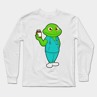 Frog as Nurse with Medicine & Stethoscope Long Sleeve T-Shirt